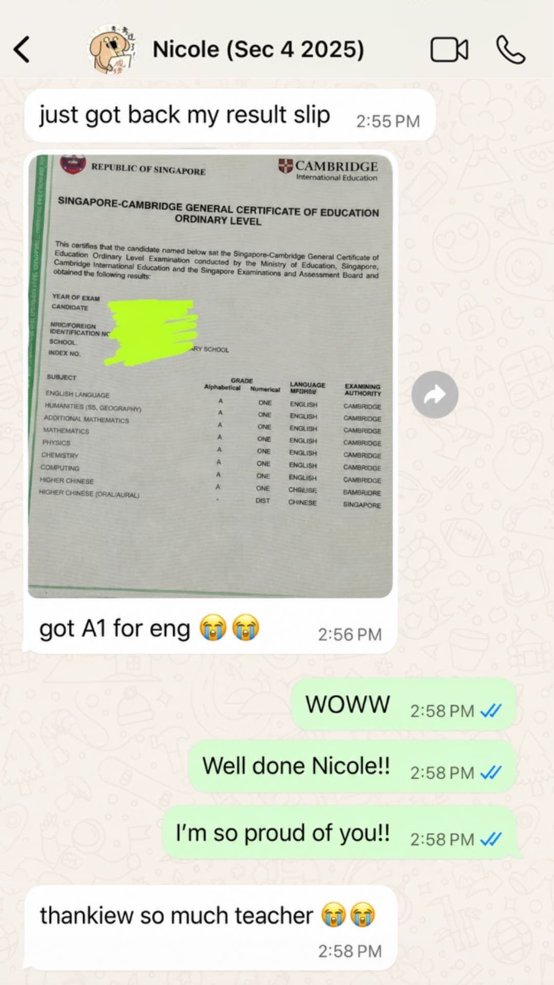 Zespa Learning student result proof 2